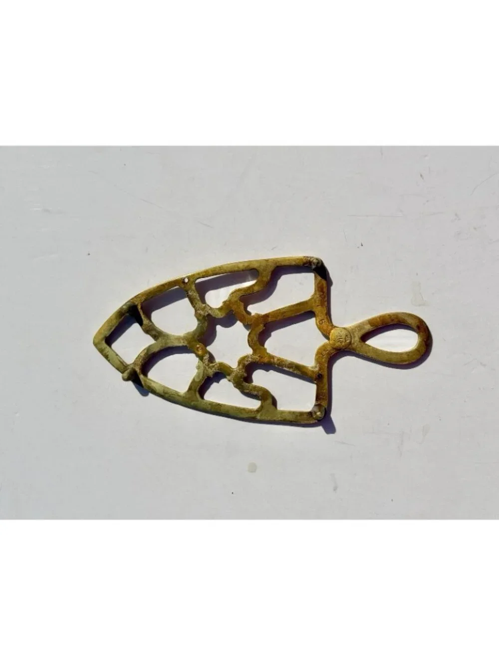Brass Trivet Vintage Geometric Cast Brass Footed Flat Iron Triangle ‘Flatwheel’